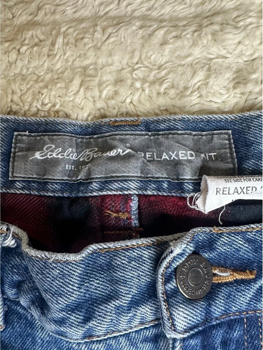 Eddie Bauer Relaxed Fit medium wash straight leg 100% cotton denim jeans 38x30